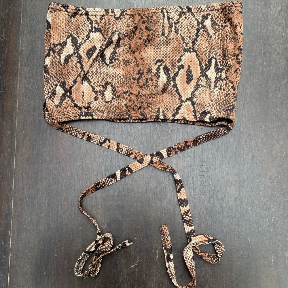 Snakeskin Tube Top CrissCross Strappy Waist Tie Wrap